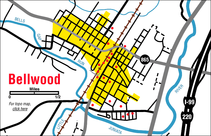 Detailed close-up map of Bellwood and immediate surrounding area